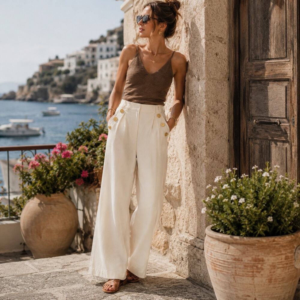 Splendid x Rachel Love Sailor Wide Leg Pant Porcelain XS Cream High Rise Revolve